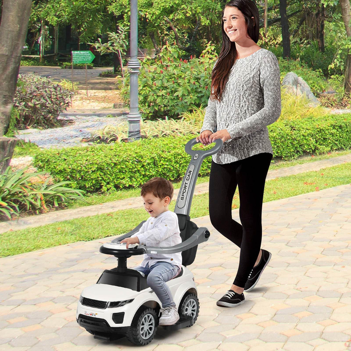 3 in 1 Kids Ride On Push Car, Sliding Walking Car with Horn, Music, Light