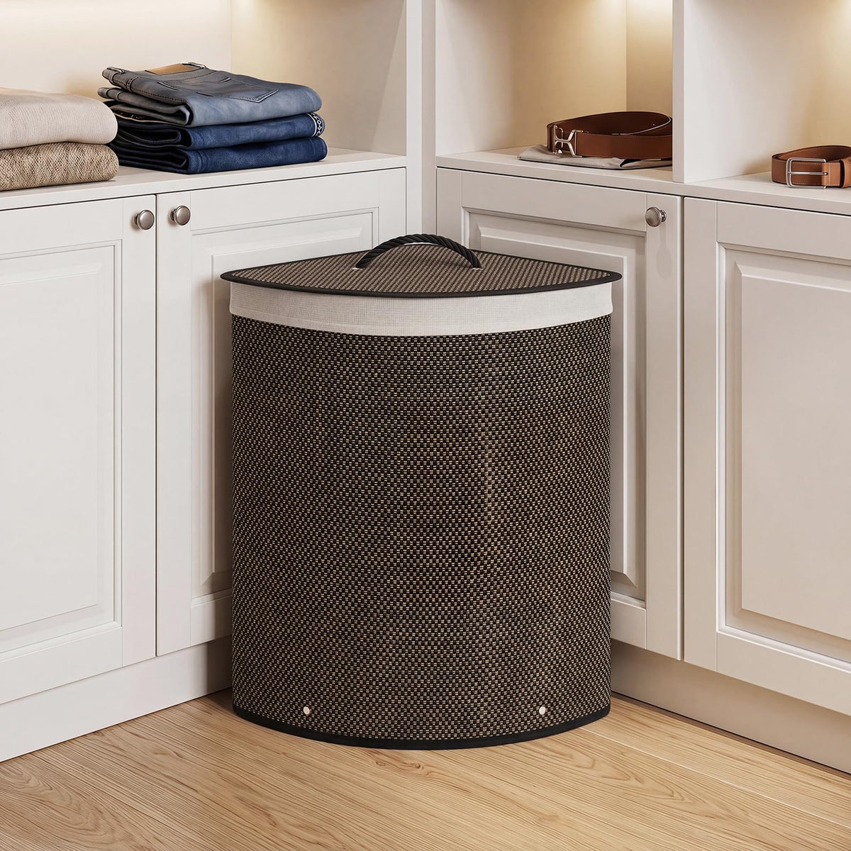 Giantex Corner Bamboo Laundry Hamper w/Lid, 57 L Capacity Clothes Hamper