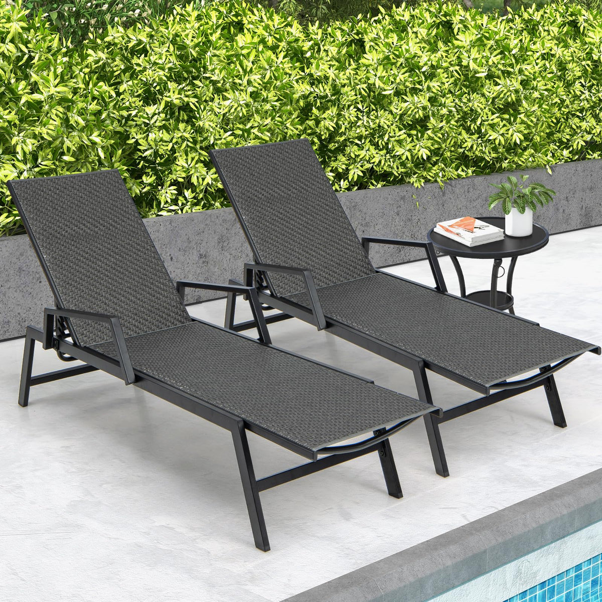 Wicker Outdoor Chaise Lounge, Rattan Garden Sun Lounge Chair w/5 Adjustable Backrest Heights