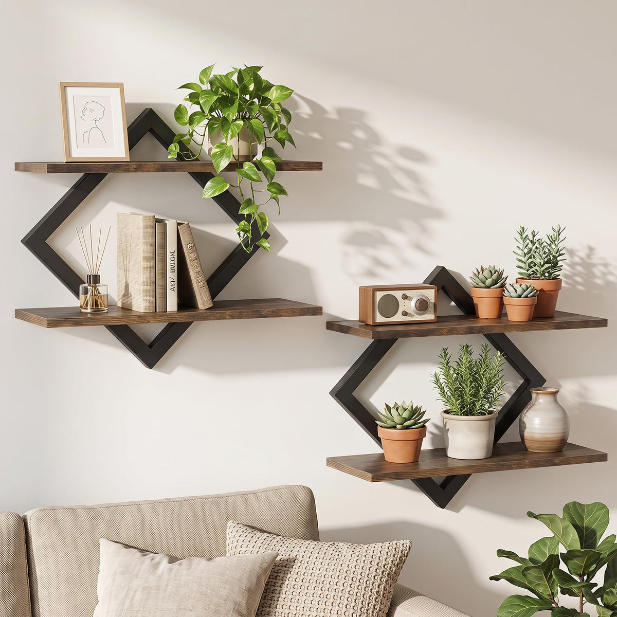 Giantex 2-Pack Diamond Shaped Floating Shelves for Wall
