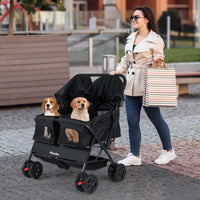 Double Pet Stroller Foldable Dog Walk Jogger with Adjustable Sunshade
