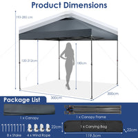 3m x 3m Height-Adjustable & Tiltable Pop-up Canopy with Carry Bag