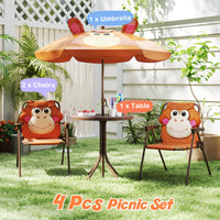 4Pcs Kids Picnic Set, Toddler Outdoor Activity Table w/2 Folding Chairs & a Height Adjustable Umbrella