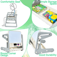 Kids Table & Chair, 2 in 1 Toddler Art Easel w/Adjustable Painting Board
