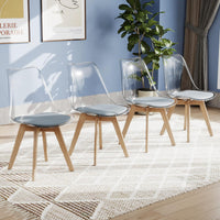 4-Pack Clear Dining Chairs with Wood Legs & PU Cushion