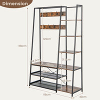 Hall Tree with Storage Bench with 9 Hooks 5 Side Shelves and 2 Mesh Shelves