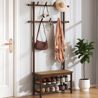 3-in-1 Hall Tree with 11 Hooks Hanging Rods and Shelves for Home