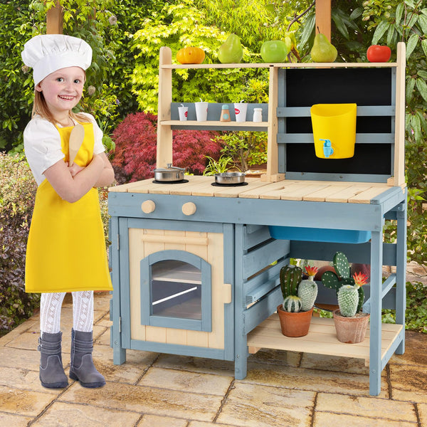2-In-1 Outdoor Kids Play Kitchen and Grocery Store for 3-8 Years Old Toddlers