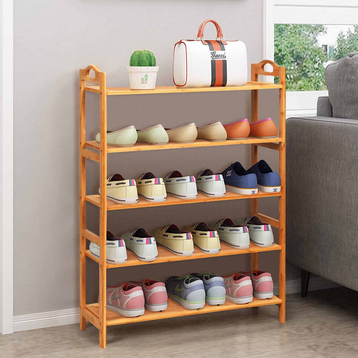 Giantex 5-Tier Bamboo Shoe Rack, Free Standing Shoe Shelf