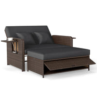 Patio Rattan Daybed, 2-Piece Loveseat & Storage Ottoman Set