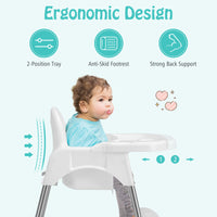 Baby High Chair, 4-in-1 Convertible Baby Highchair w/Removable 2-Psosition Double Tray