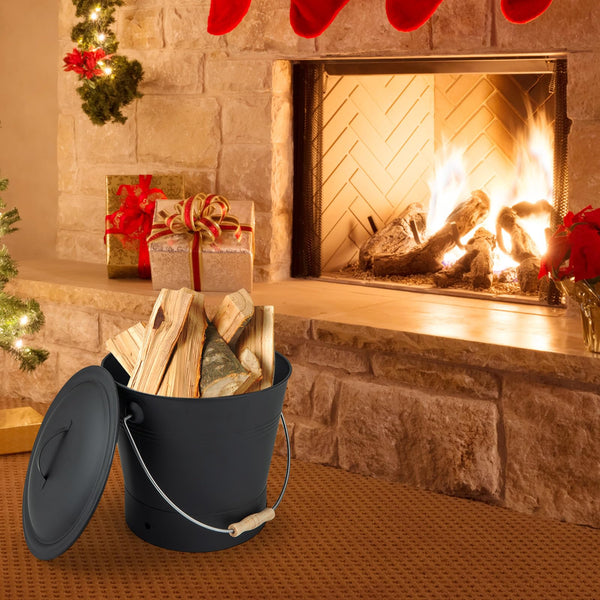 Fireplace Ash Can with Handle Gloves and Tools for Wood Burning Stoves