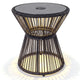 Outdoor Side Table with LED Warm Light, PE Rattan Hourglass-Shaped End Table with Tempered Glass Top