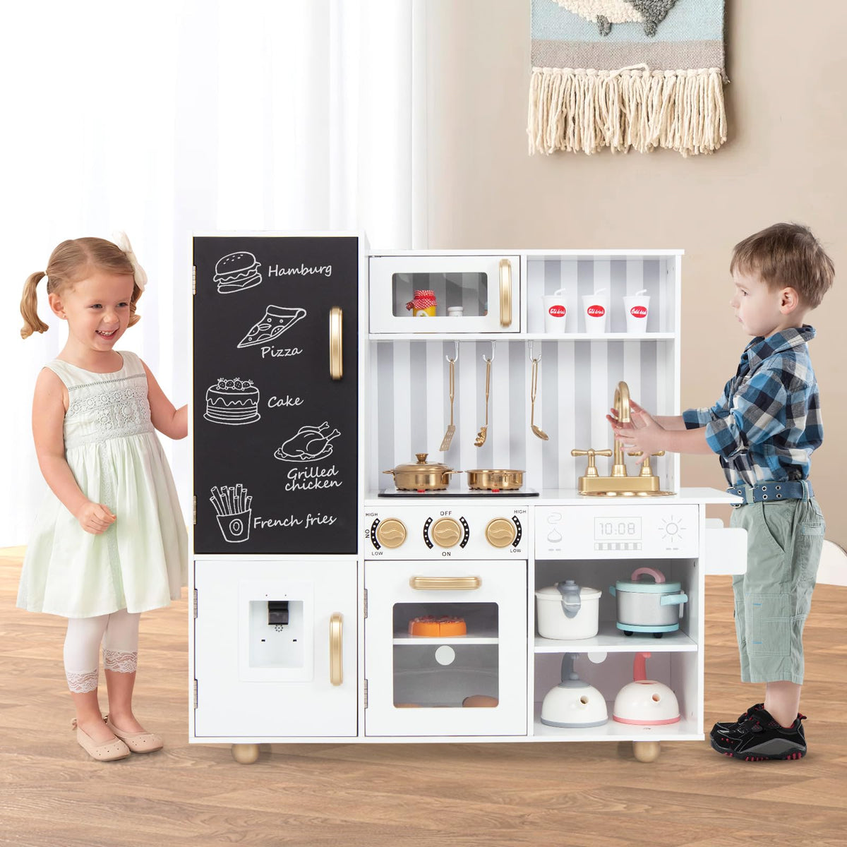 Pretend Play Kitchen for Kids with Sink and Faucet