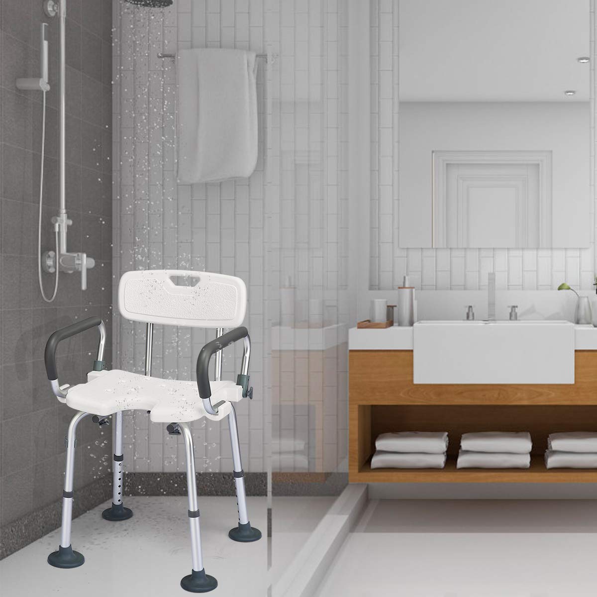 Non-Slip Shower Chair with Shower Buckle and U-Shaped Cutout