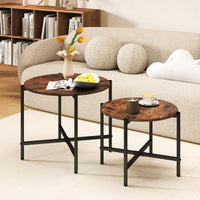 Round Coffee Table Set of 2, 55cm & 65cm Nesting Coffee Tables with Heavy-Duty Metal Frame