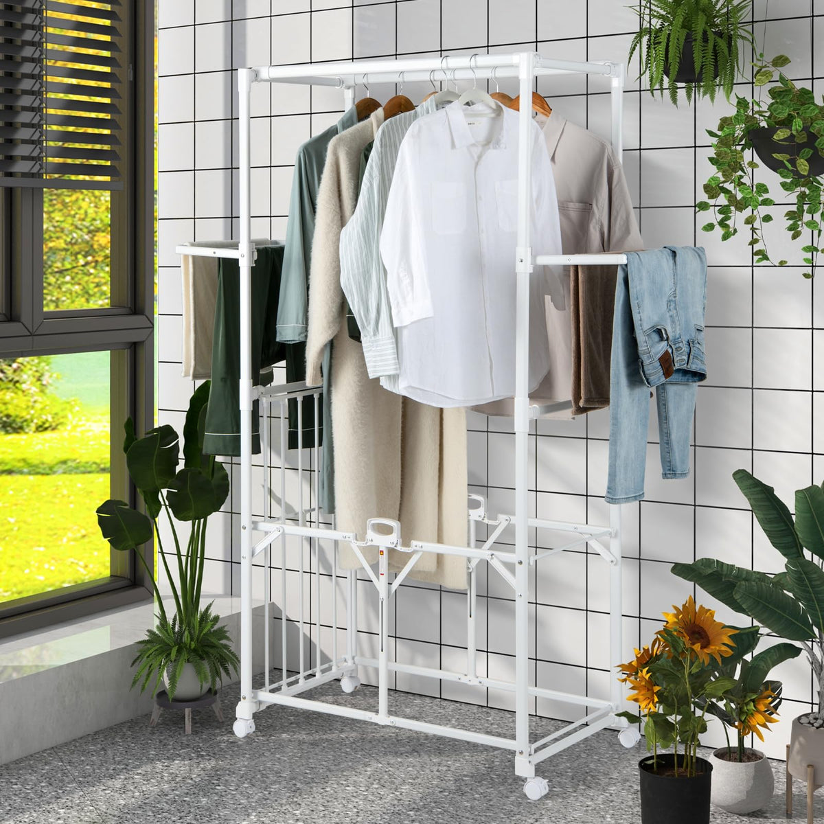 Giantex Foldable Clothes Drying Rack, 174 cm Aluminum Laundry Rack with Hanging Rods & Drying Shelves