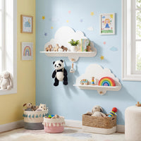 Cloud Shape Wall Shelves with Hooks for Kid Room and Nursery Decor