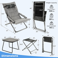 5 Piece Patio Sling Chair Set with Ottoman & Coffee Table for Garden