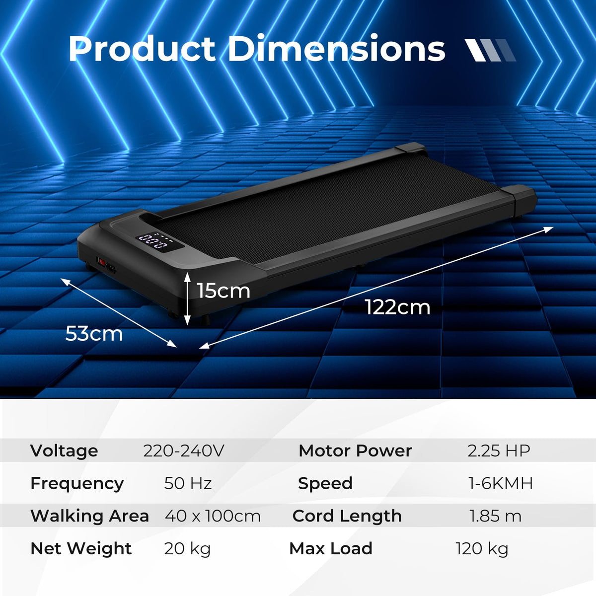 Under Desk Treadmill with 120 kg Capacity, Remote Control and LED Display