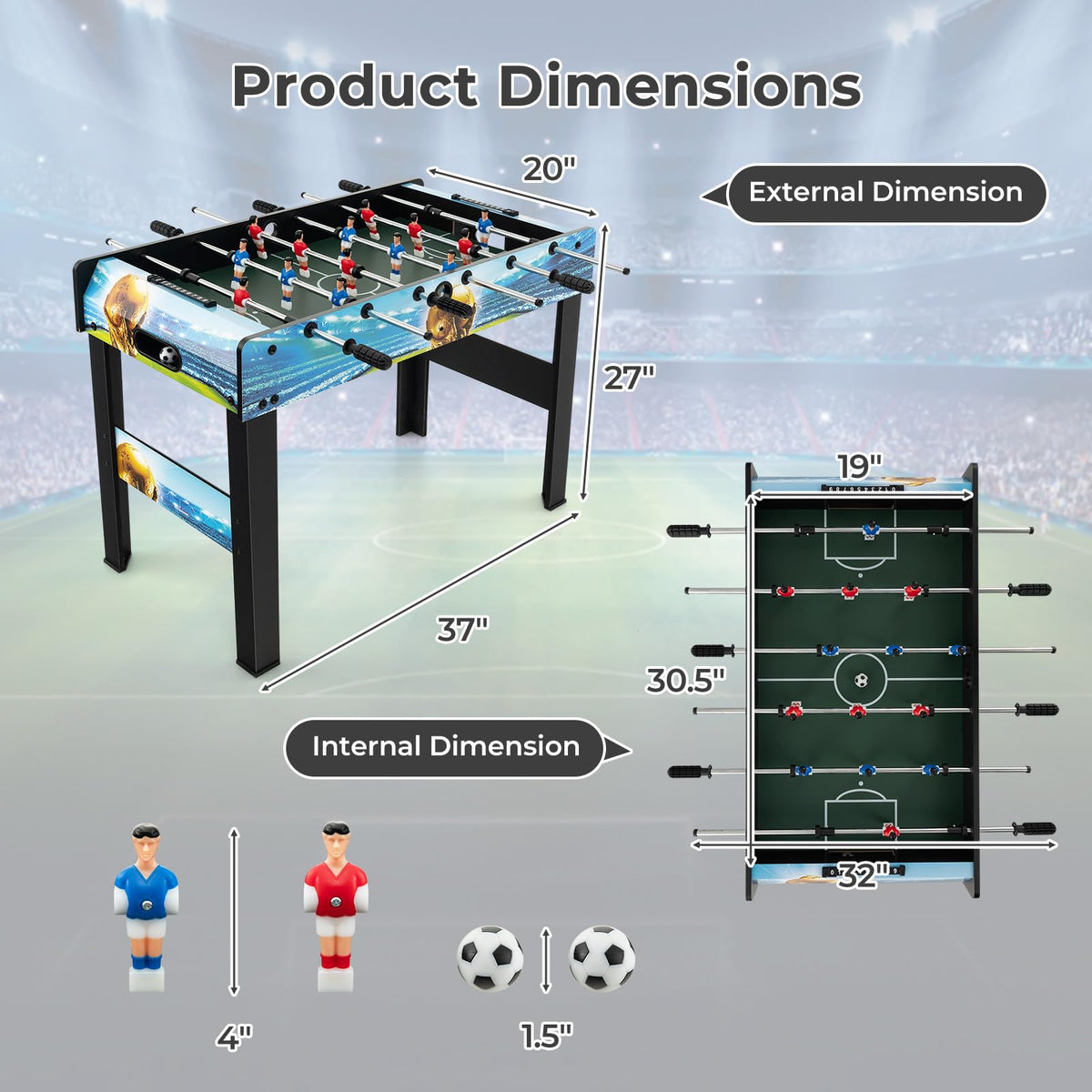 Giantex Foosball Table, 37" Foosball Table Adult Size