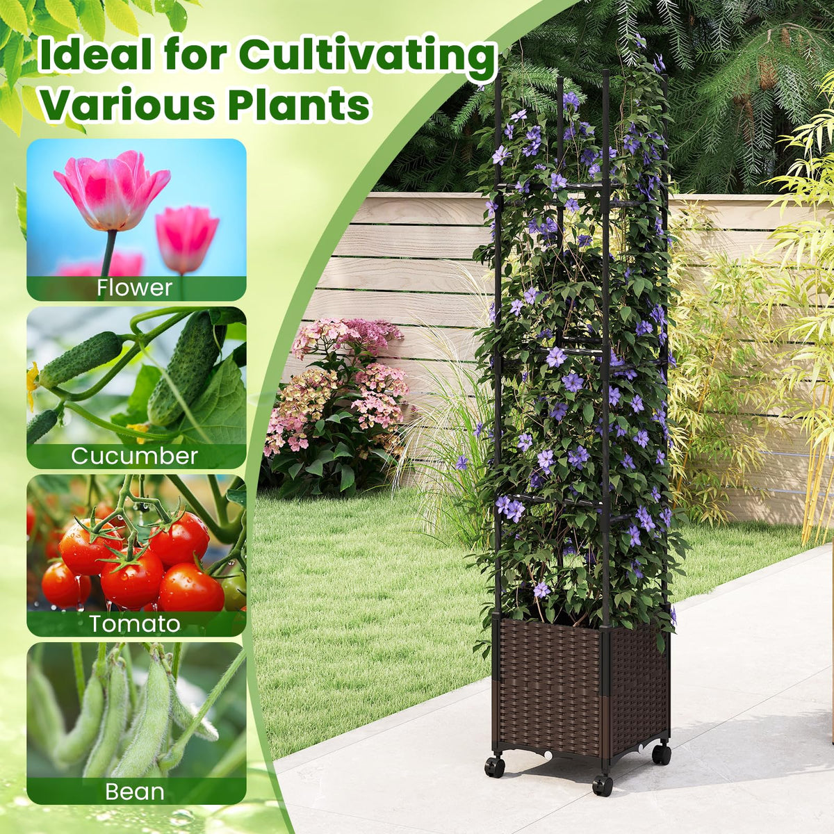 220cm Tall Raised Garden Bed w/Trellis