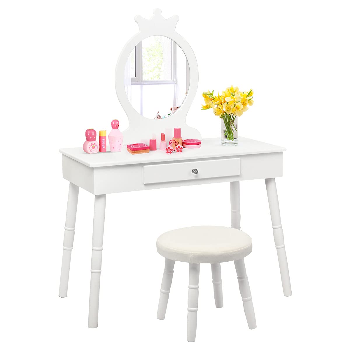 Kids Vanity Dressing Table Stool Set, Children Makeup Table Set