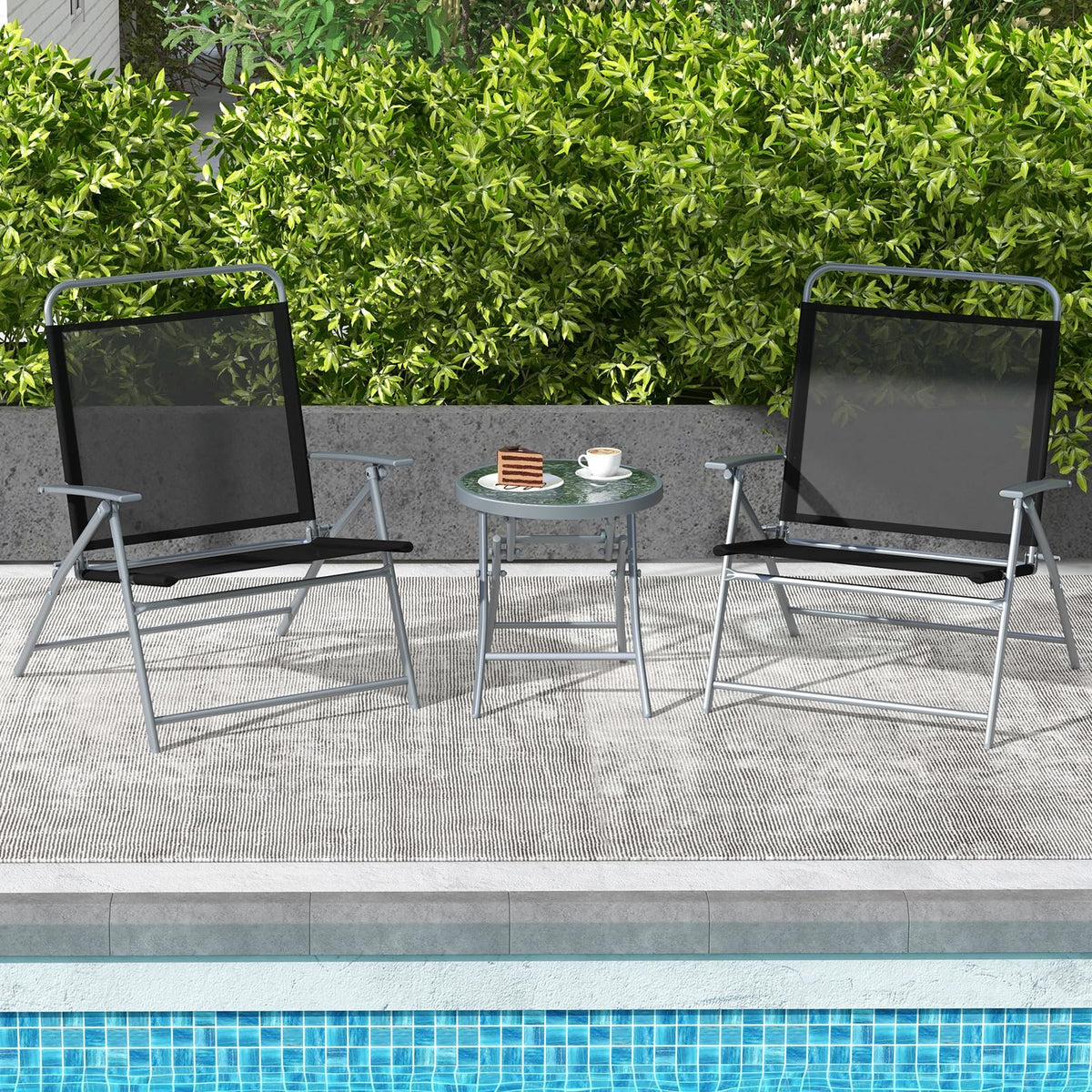 3PCS Patio Bistro Set with 2 Foldable Chairs for Yard/ Porch