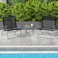 3PCS Patio Bistro Set with 2 Foldable Chairs for Yard/ Porch