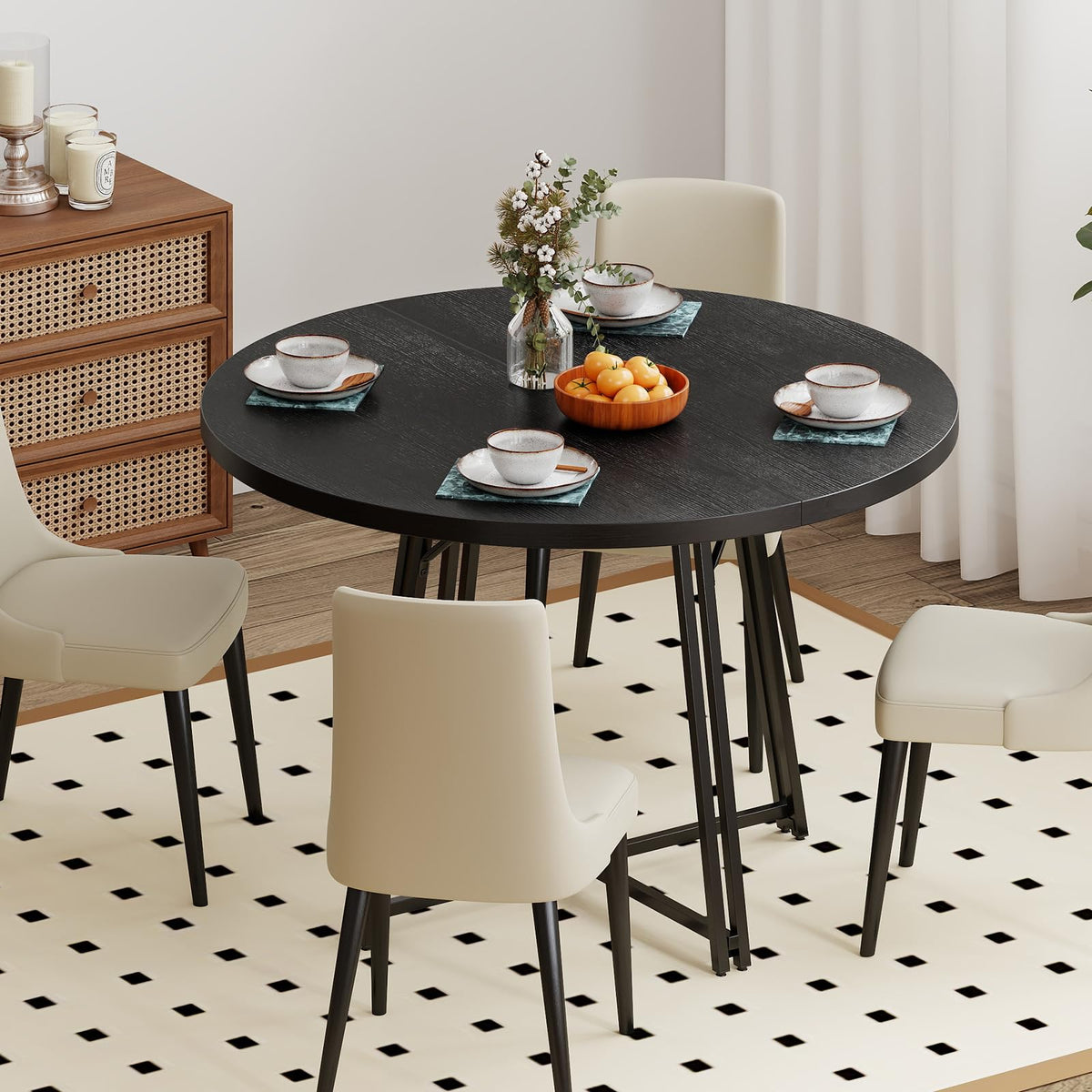 Giantex 118cm Dining Table for 4-6 People, Round Kitchen Table with 8 Metal Supporting Legs