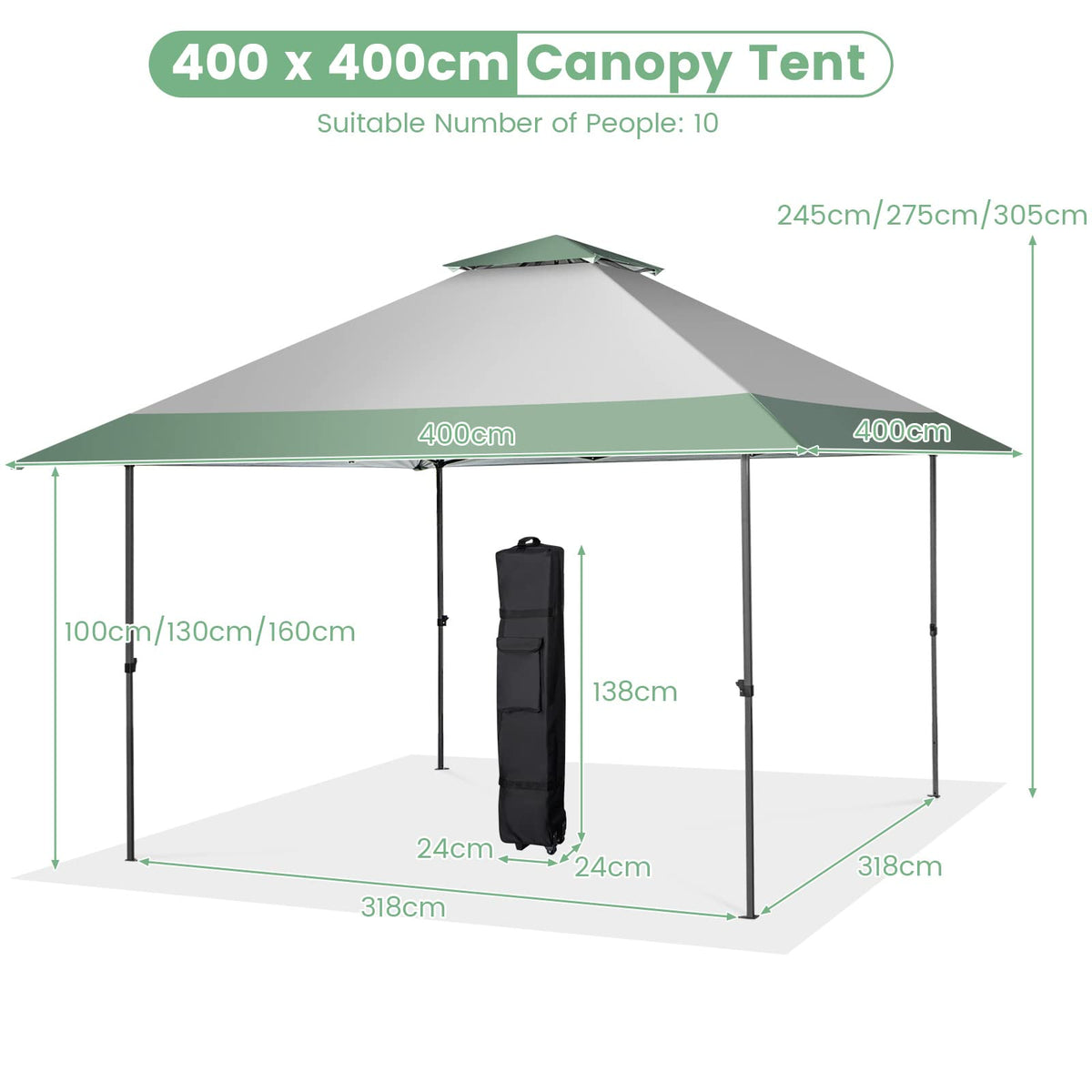 4 x 4m Pop-Up Gazebo, UV Canopy Tent with 4 Reinforced Ribs