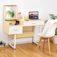 Giantex Vanity Table with Flip Top Mirror, Makeup Table Computer Laptop Desk w/ 2 Drawers