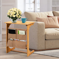 C-Shaped Sofa End Table Laptop Desk with Storage Bags for Small Space Living Room