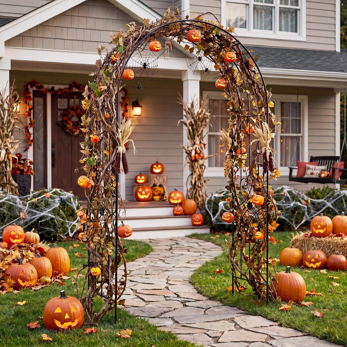 Garden Metal Arch Trellis with Ground Stakes, Outdoor Arch Archway
