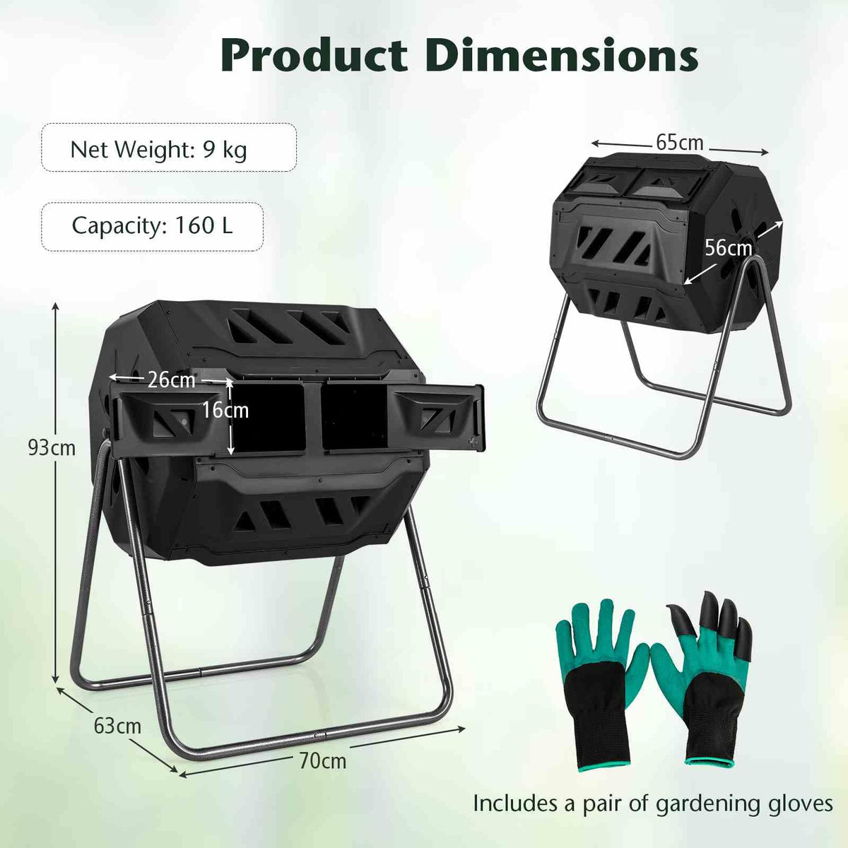 utdoor Tumbling Composter, 160 L Portable Garden Compost Bin W/Dual Chamber