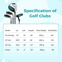 Junior Complete Golf Club Set, Golf Club Practice Set Lightweight Stand Bag w/Rain Hood, Right Hand