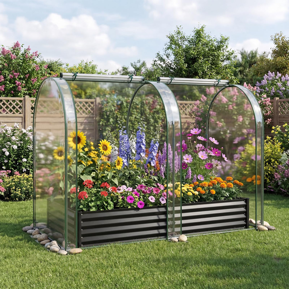 180x90x30cm Galvanized Raised Garden Bed with Greenhouse Cover