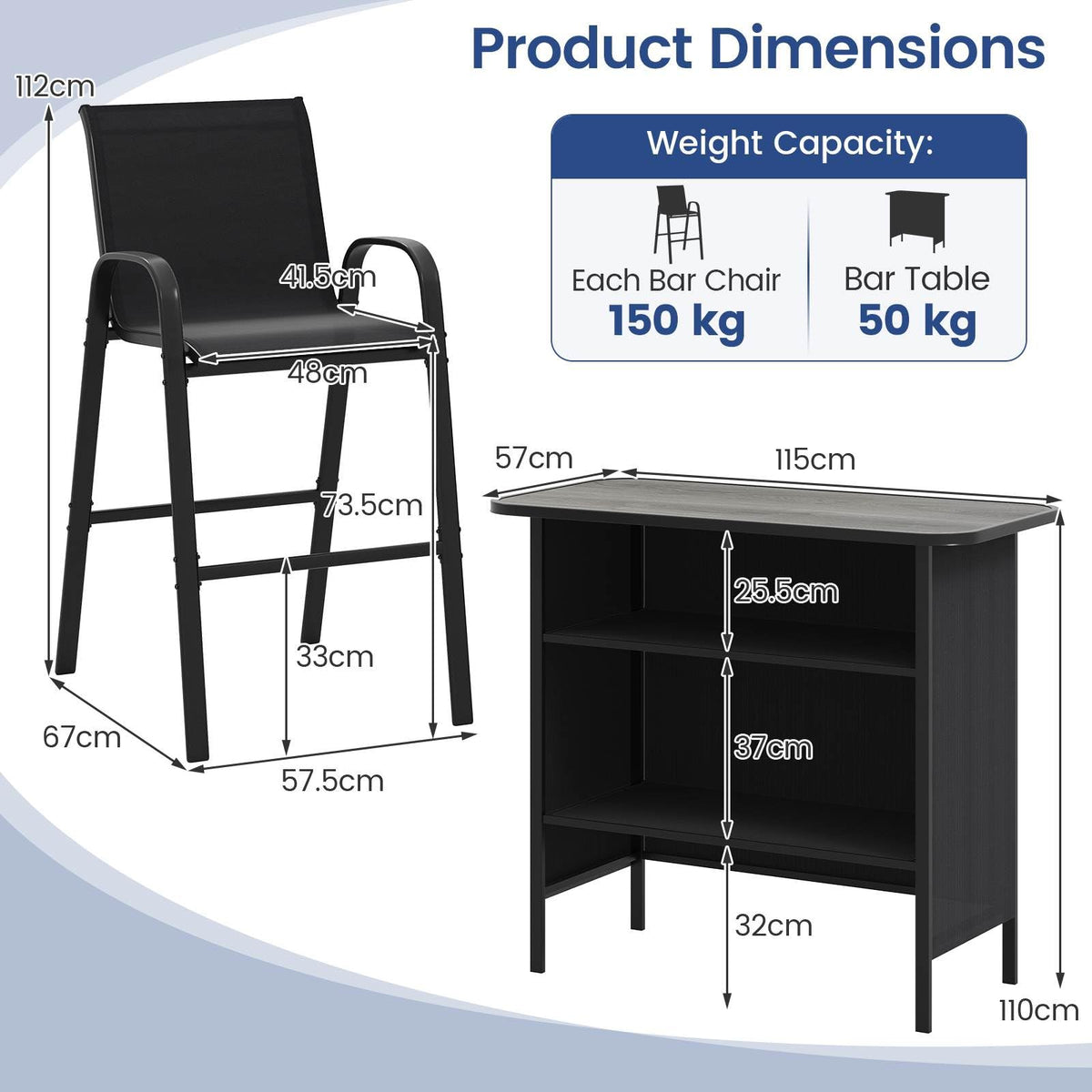 3 Piece Outdoor Bar Set, Patio Bar Height Table & Chairs