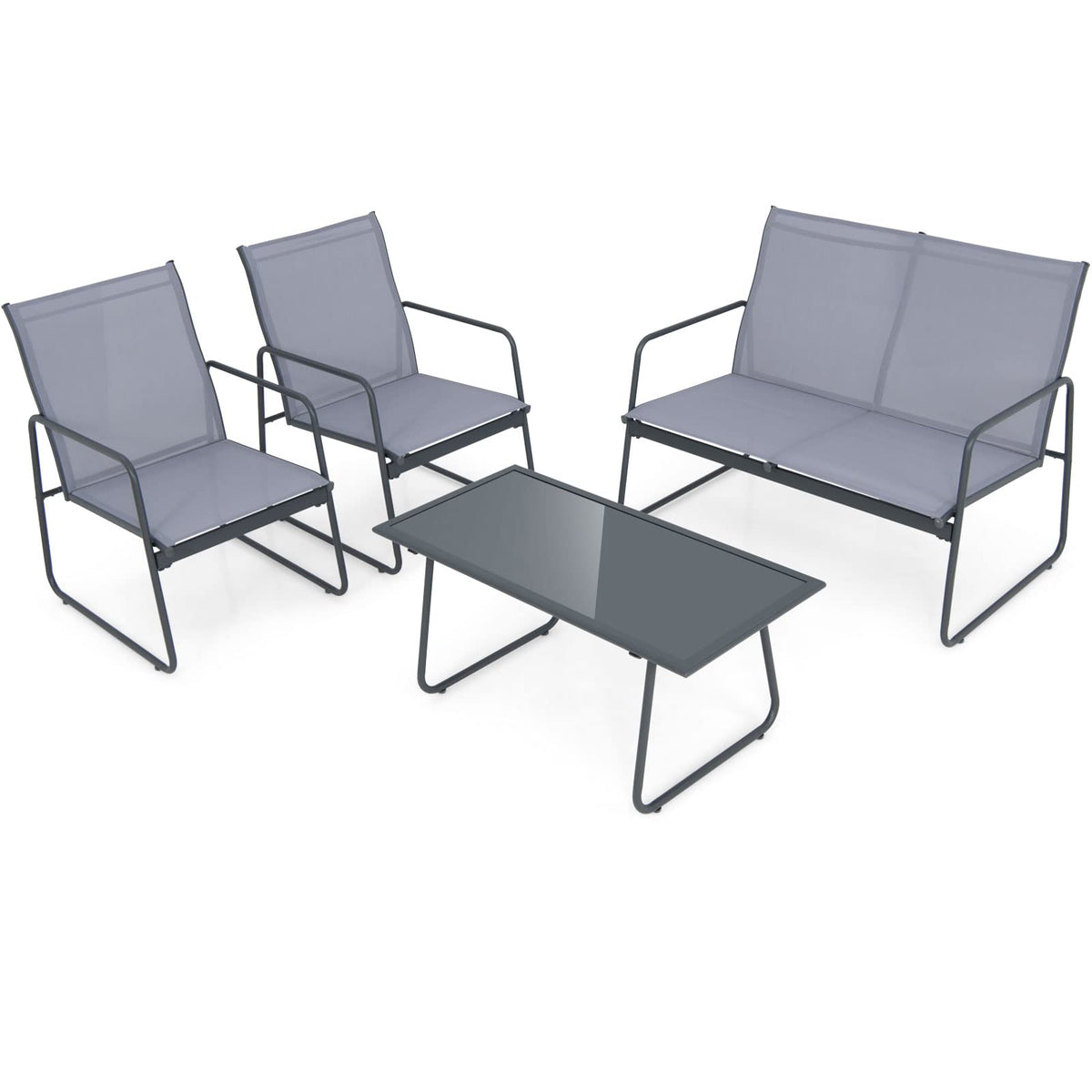 4 Piece Garden Patio Bistro Furniture Set with Loveseat, Coffee Table and 2 Chairs