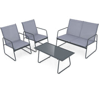 4 Piece Garden Patio Bistro Furniture Set with Loveseat, Coffee Table and 2 Chairs