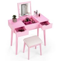 Dressing Table Set, Vanity Makeup Table Set w/Flip Top Mirror