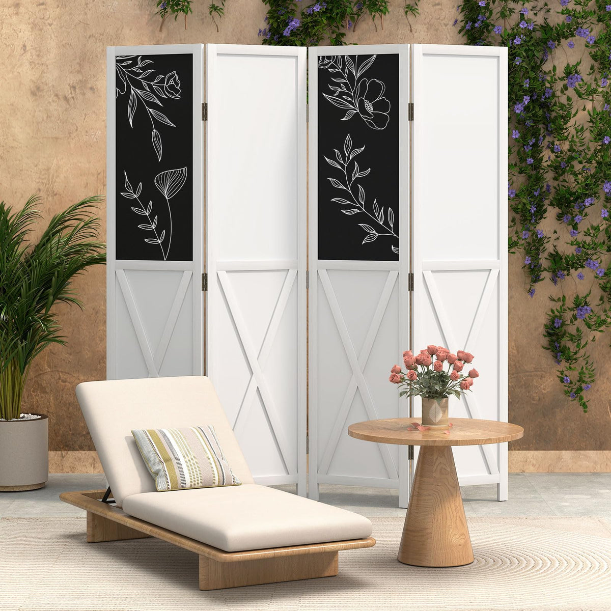Giantex 170 CM Tall 4-Panel Room Divider with 2 Blackboards & 2 Whiteboards