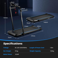 3.0 HP 2 in 1 Folding Treadmill with Incline Remote Control