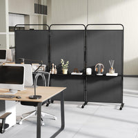 Giantex 3-Panel Folding Room Divider, 188cm Rolling Privacy Screen w/ 3 Metal Shelves, Lockable Wheels