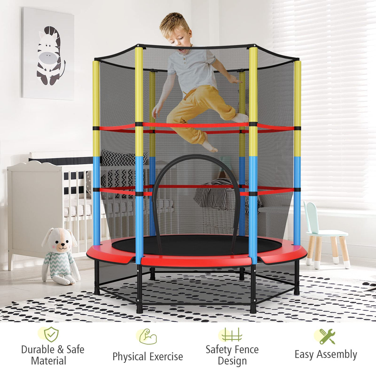 55 Inches Kids Trampoline with Safety Enclosure Net