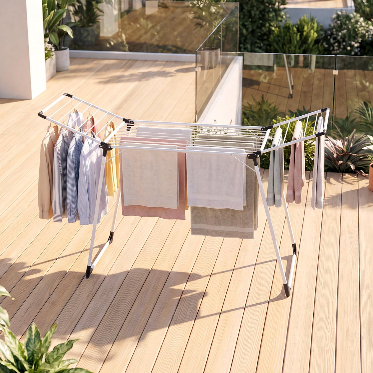 Foldable Laundry Rack with 2 Gullwings and Heavy Duty Metal Frame for Laundry Room