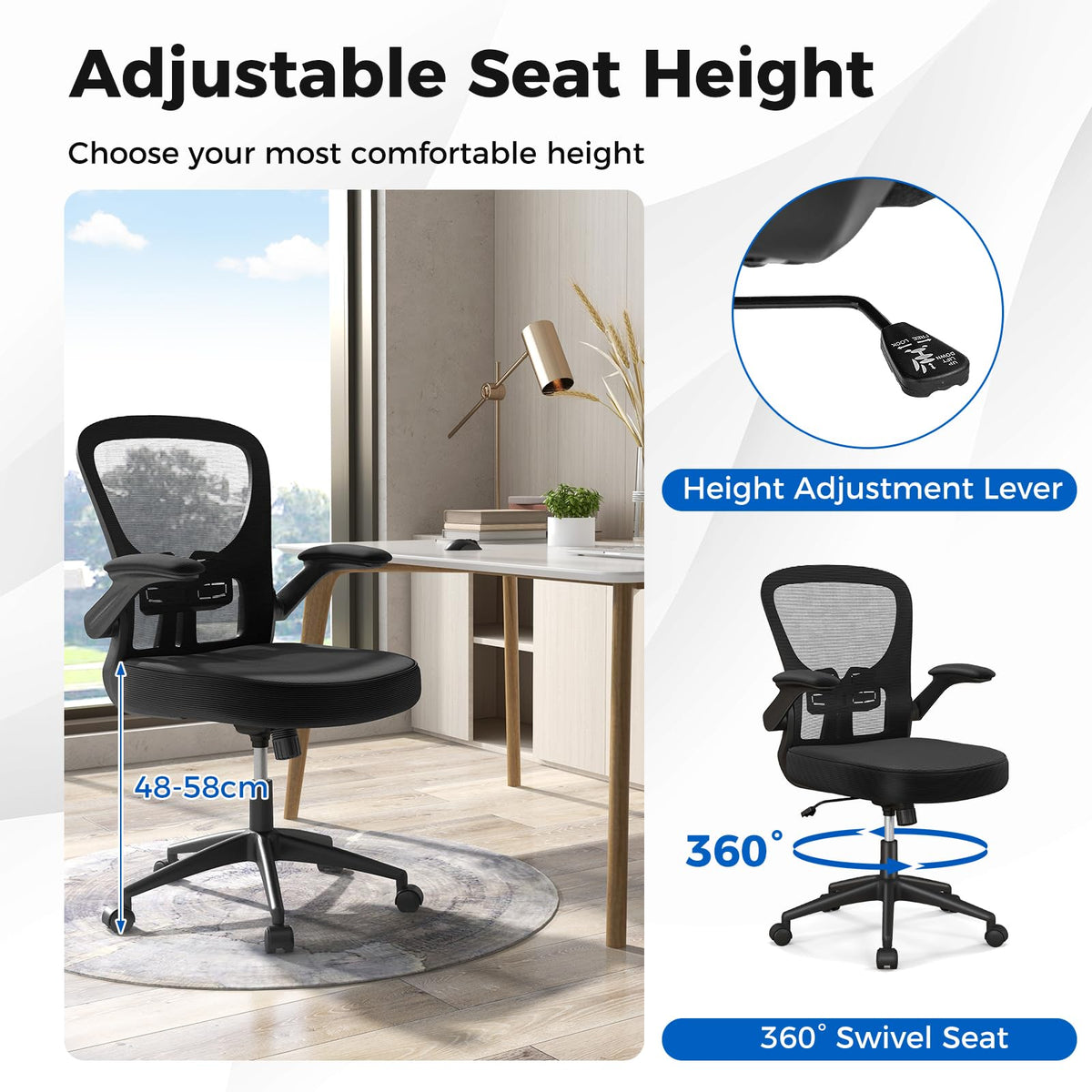 Giantex Ergonomic Office Chair, Adjustable Swivel Mesh Task Chair with Flip-Up Armrests