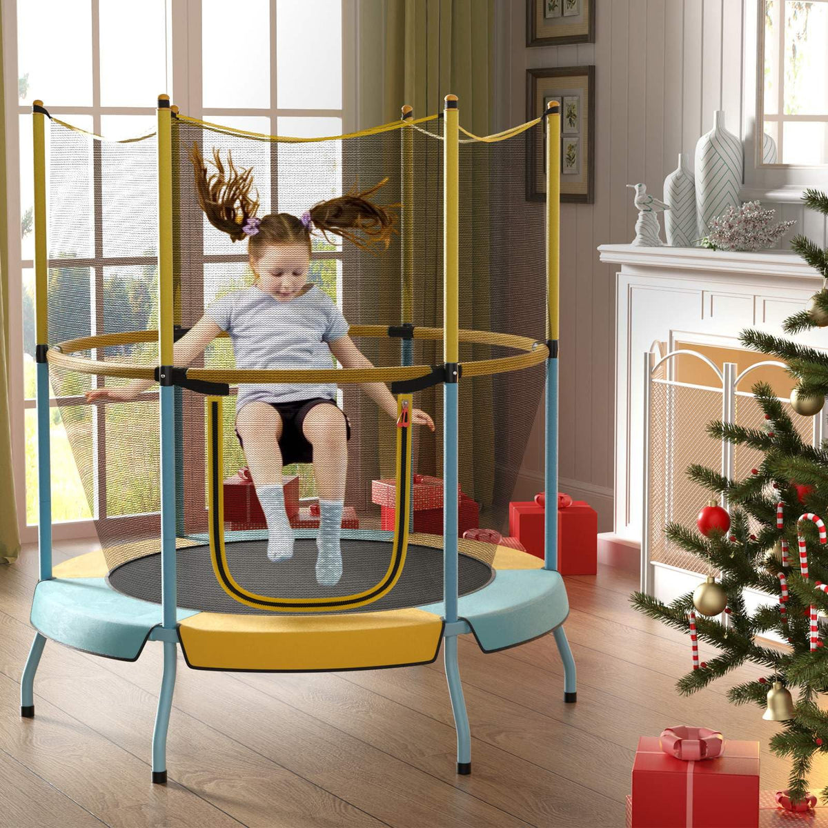 48 Inch Trampoline for Kids with Safety Enclosure Net and Curved Metal Legs