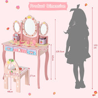 Kids Princess Vanity Table & Chair Set with 360° Rotating Mirror