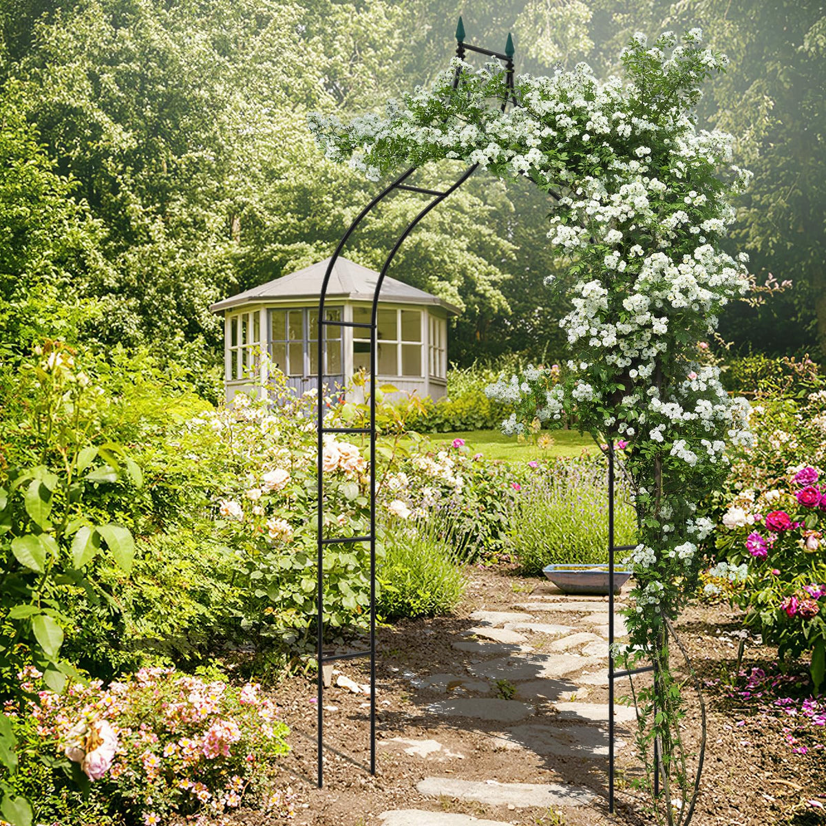 287cm Gothic Style Decorative Metal Garden Arch for Vine Rose Climbing